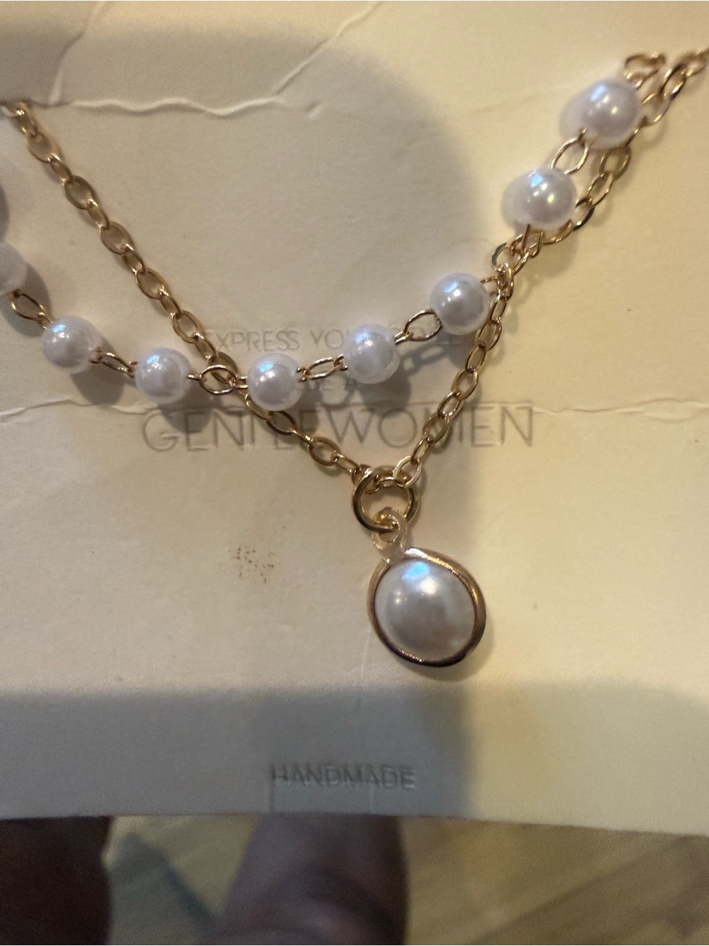 Pearl Charm Layered Necklace - White Pearls on Gold Chain